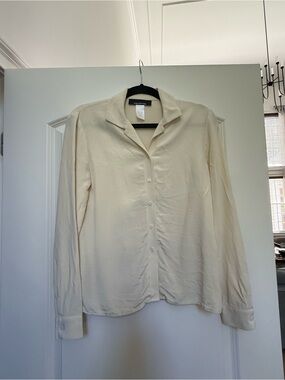 Vintage Jones New York 100% Silk Notched Collar Blouse Cream size 4